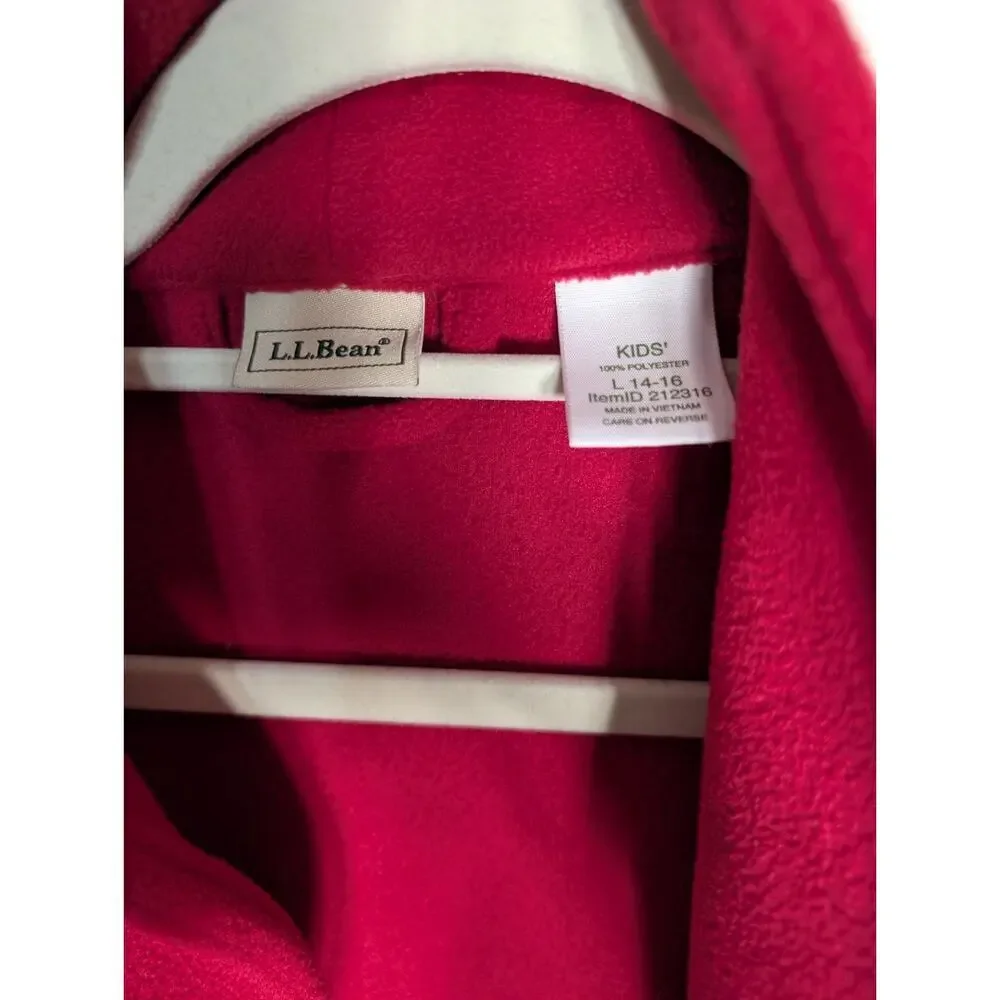 LL BEAN Red Fleece Long Robe + Tie Pockets Shawl Collar KIDS L(14/16)(904)